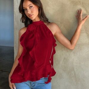 [SHEIN] Red Halter Neck Top